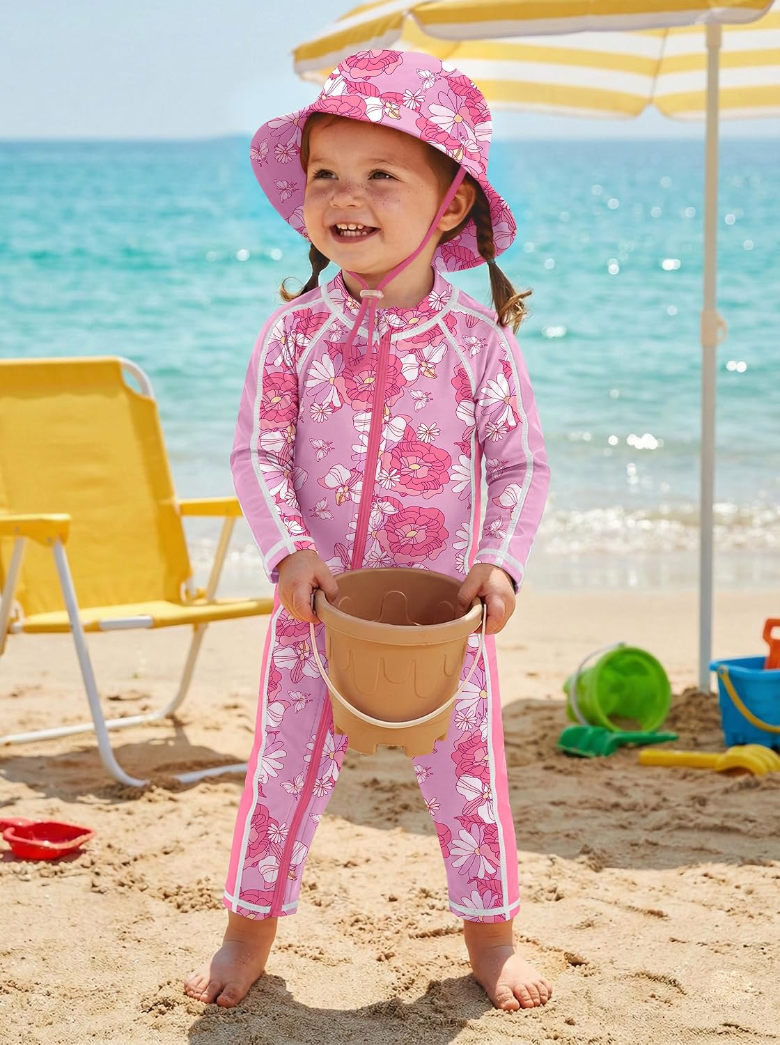 BesserBay Unisex Baby Swimsuit UPF 50+ One Piece Rash Guard Zipper Bathing Suit with Hat 0-36 Months