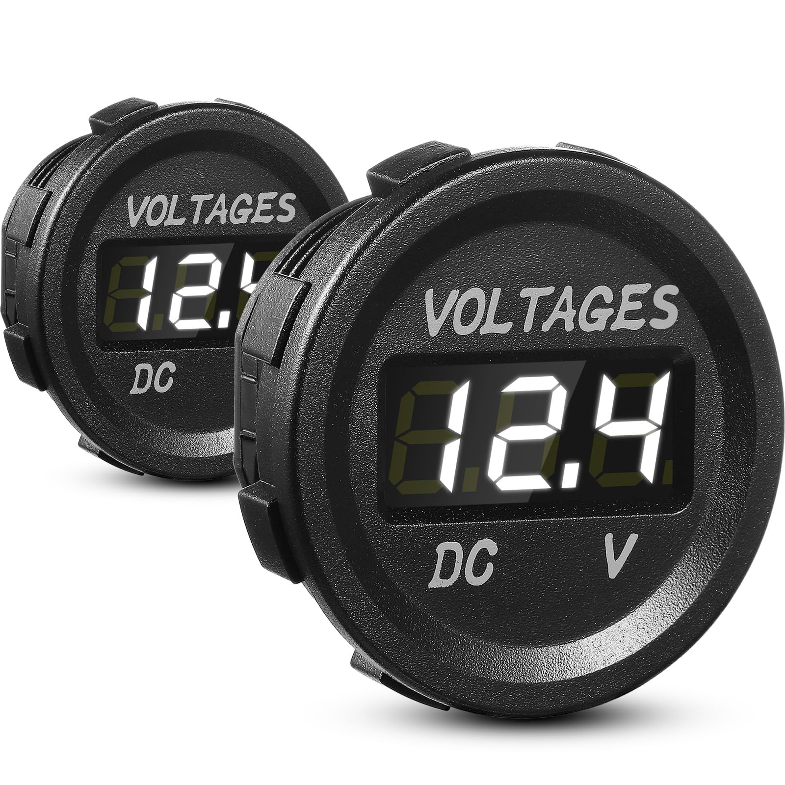 BBTO 2 Pieces DC 12V Car Voltage Gauge LED Display Waterproof Voltmeter Digital Round Panel Voltmeter Compatible with Vehicle Motorcycle Truck Camper