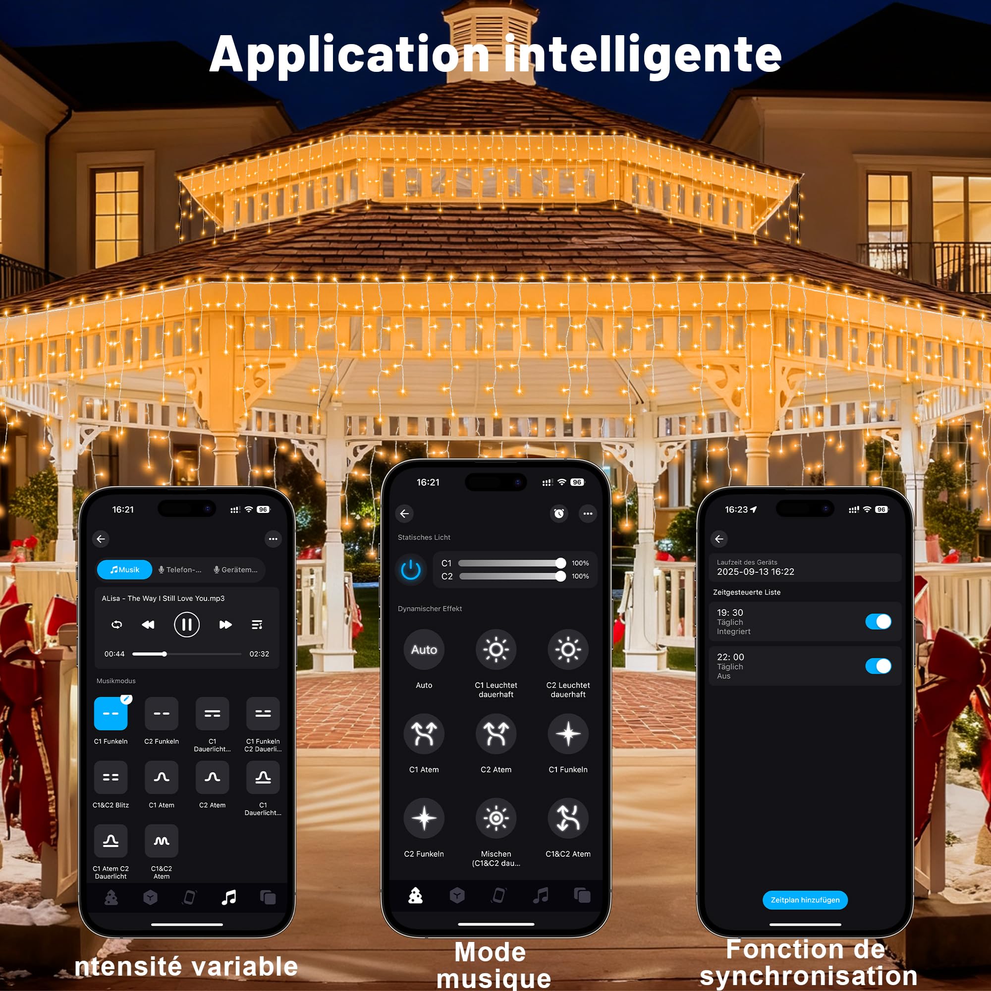 Gliztech Guirlande Stalactite avec APP pour Extérieur (Blanc Chaud, 20M)