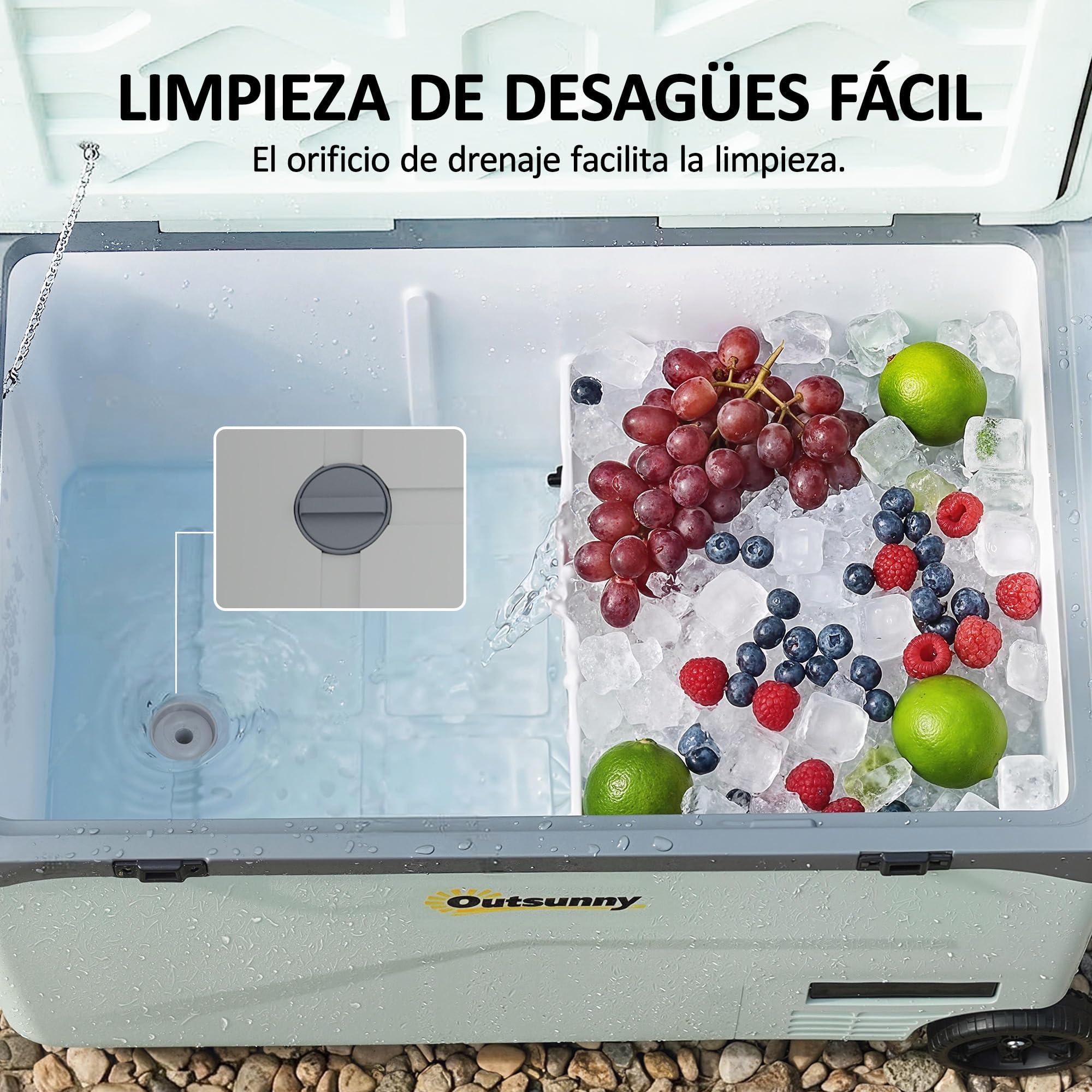 Outsunny Nevera Portátil Eléctrica 42,5L 12/24/240V Refrigerador de Coche con Compresor Control por App Bluetooth Luz LED Pantalla Modos ECO y MAX -20℃ a +20 ℃ Asa Barra Soporte Móvil Ruedas para Casa