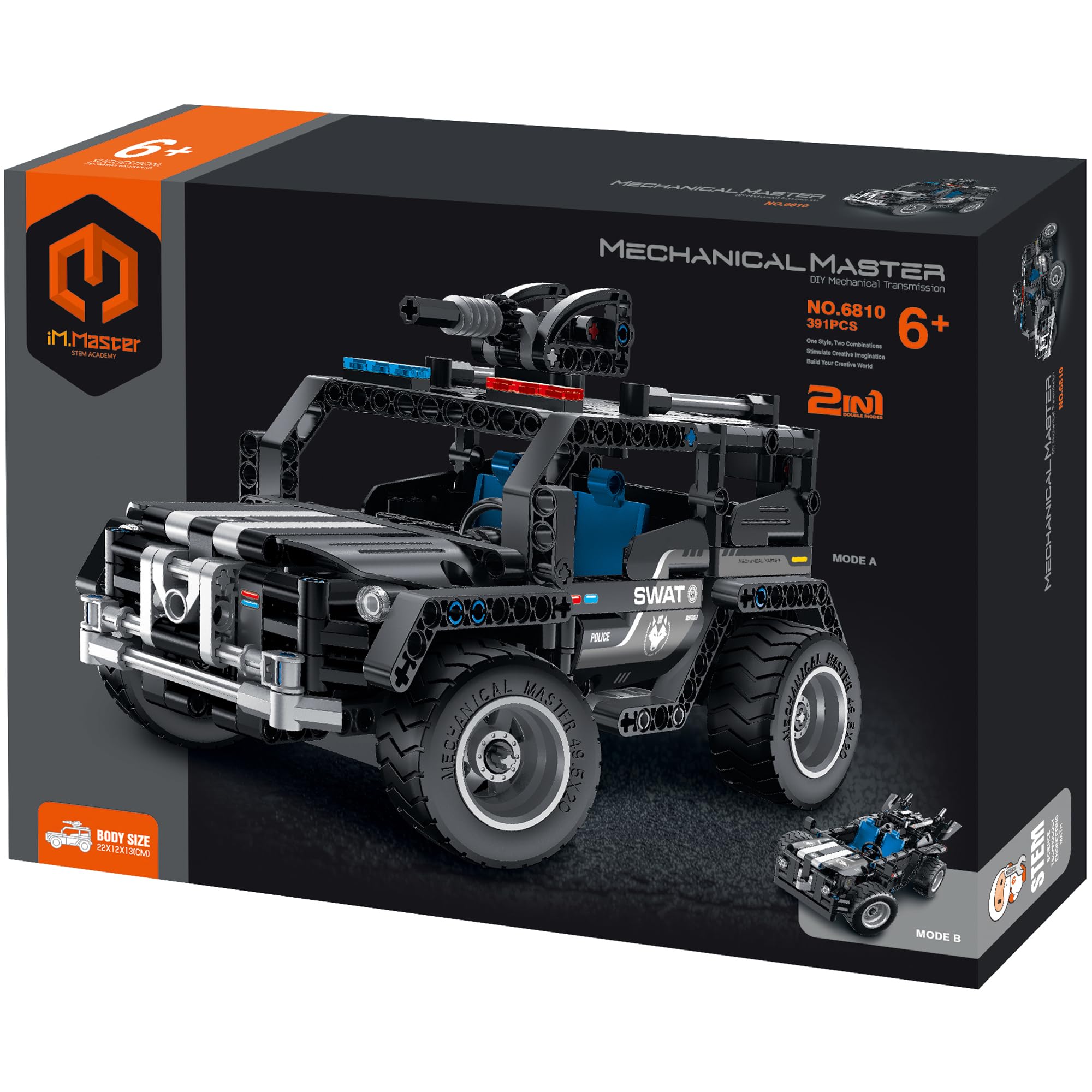 Mechanical Master - 2-in-1 Military & SWAT Cruiser -391pc- Bricks Model Vehicle, 2 Configurations Building Blocks Activity Set