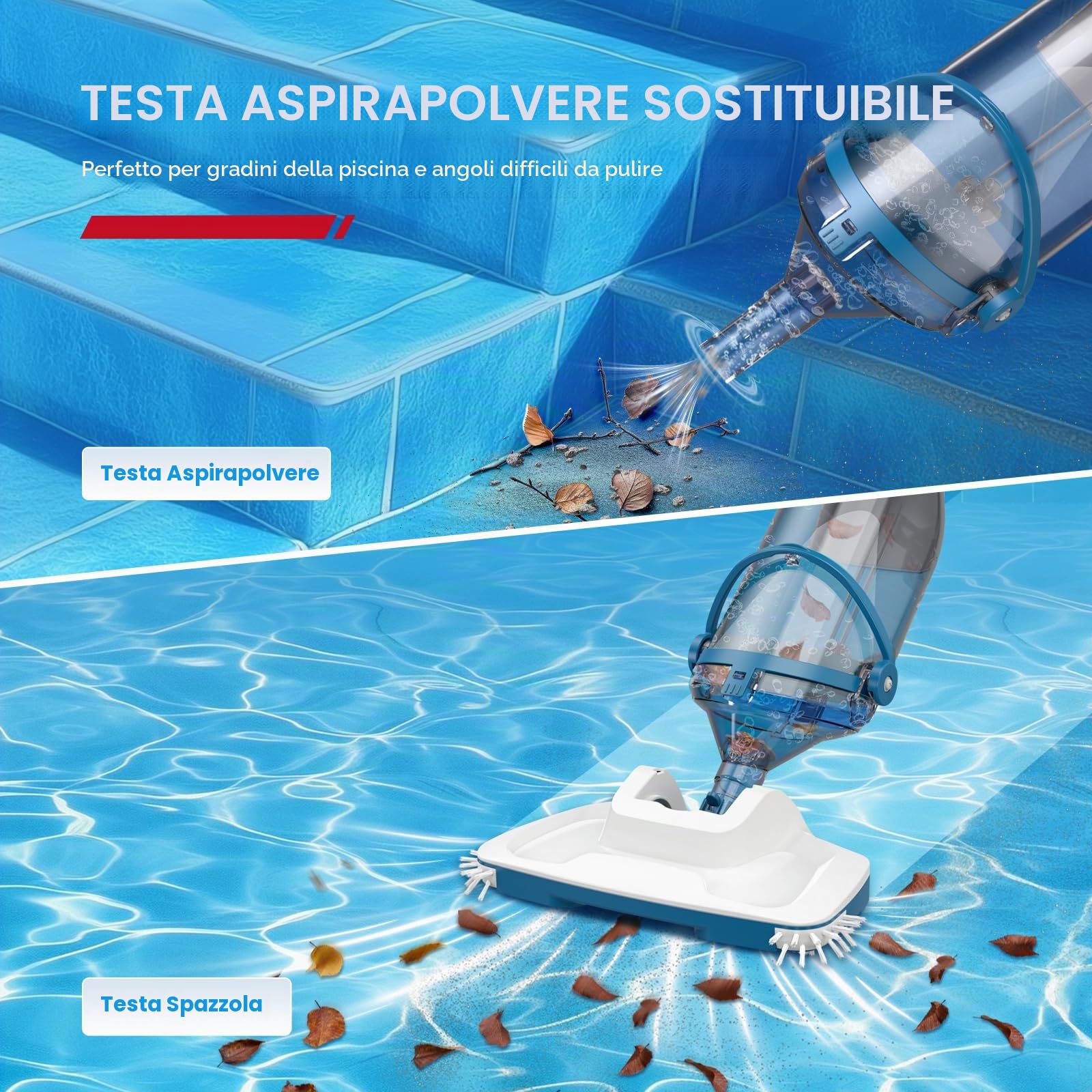 Enhulk Batteria per aspirapolvere per piscina, 2025, testa larga 34 cm, tempo di funzionamento fino a 60 minuti, con 3 filtri e asta telescopica, aspirazione fino a 4200 l/h, ideale per piscina fuori