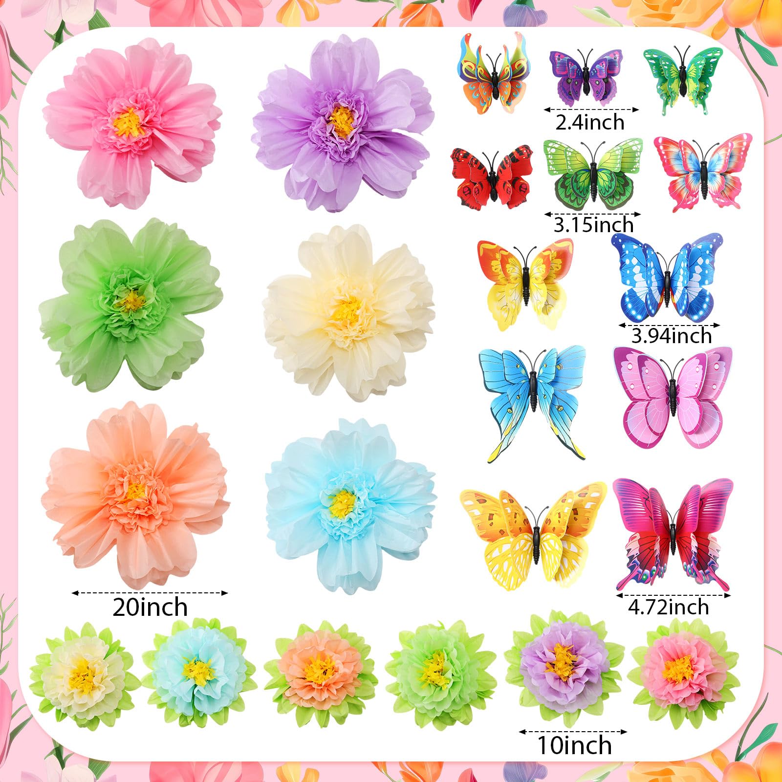 AmazingSpark 36 Pcs Large Spring Tissue Paper Flowers Wall Decorations Set 12 Giant 20