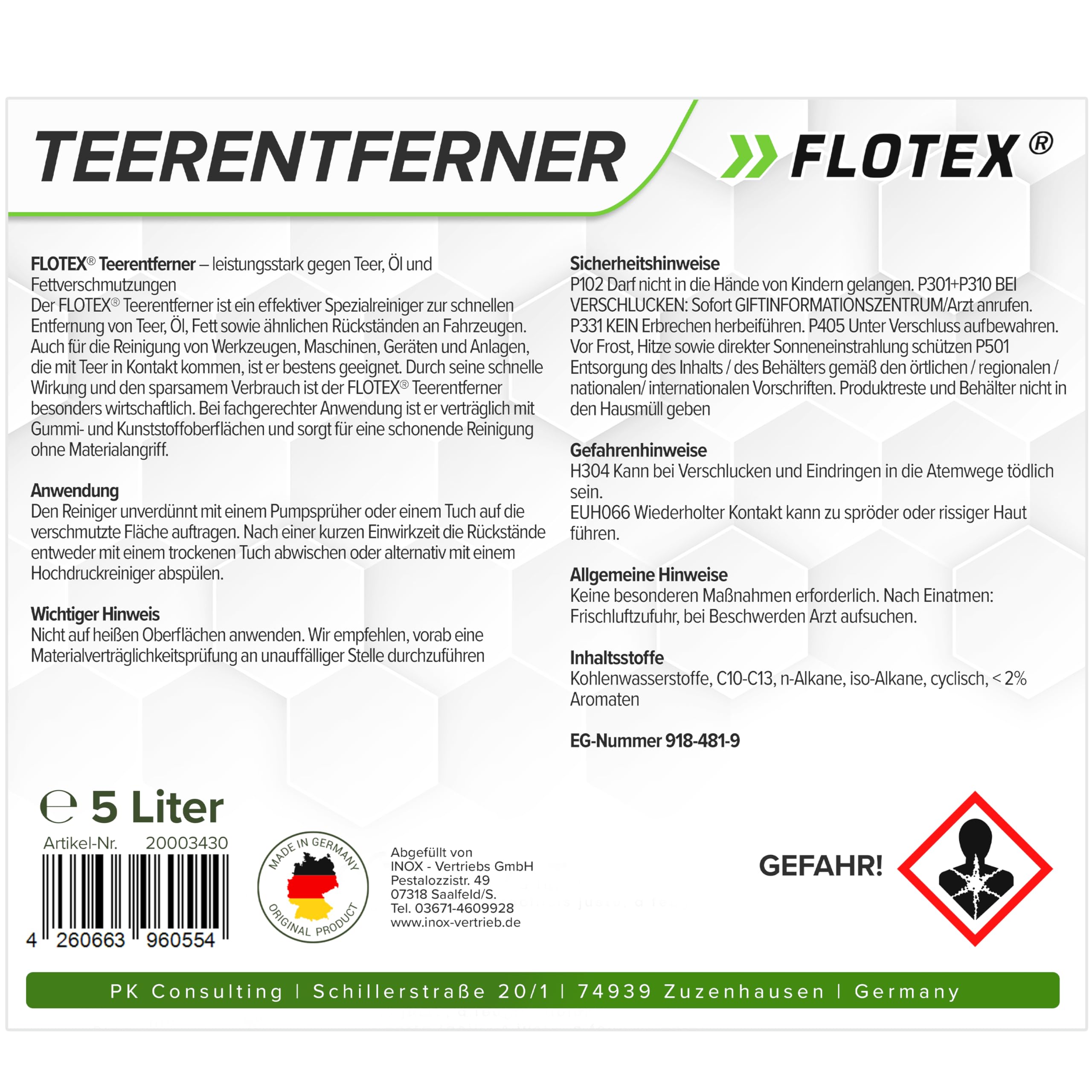 Profi Teerentferner Auto - 2x5L I Teer Entferner für Auto, Wohnmobil, Werkzeuge & Mehr - Löst effektiv Rückstände von Teer, Bitumen, Öl & Fett I Bitumen Entferner, Baumharzentferner