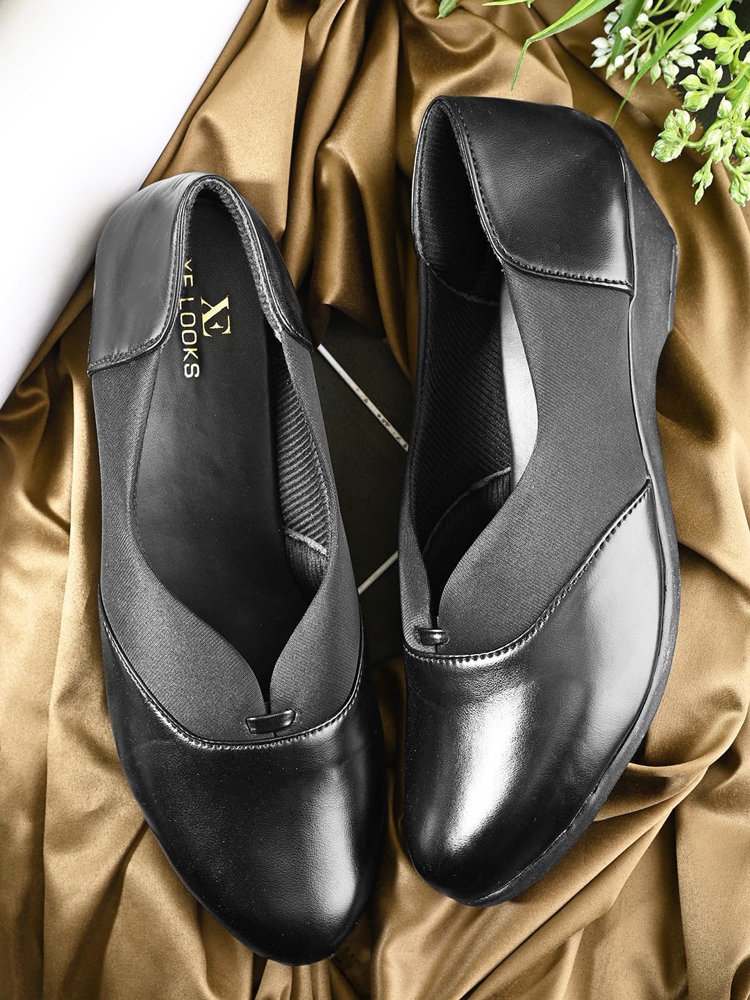 XE Looks Women's Black Wedge Bellies β Stylish Slip-On Shoes with Cushioned Footbed and Stretch Upper for Comfort Bellies for Girls & Women