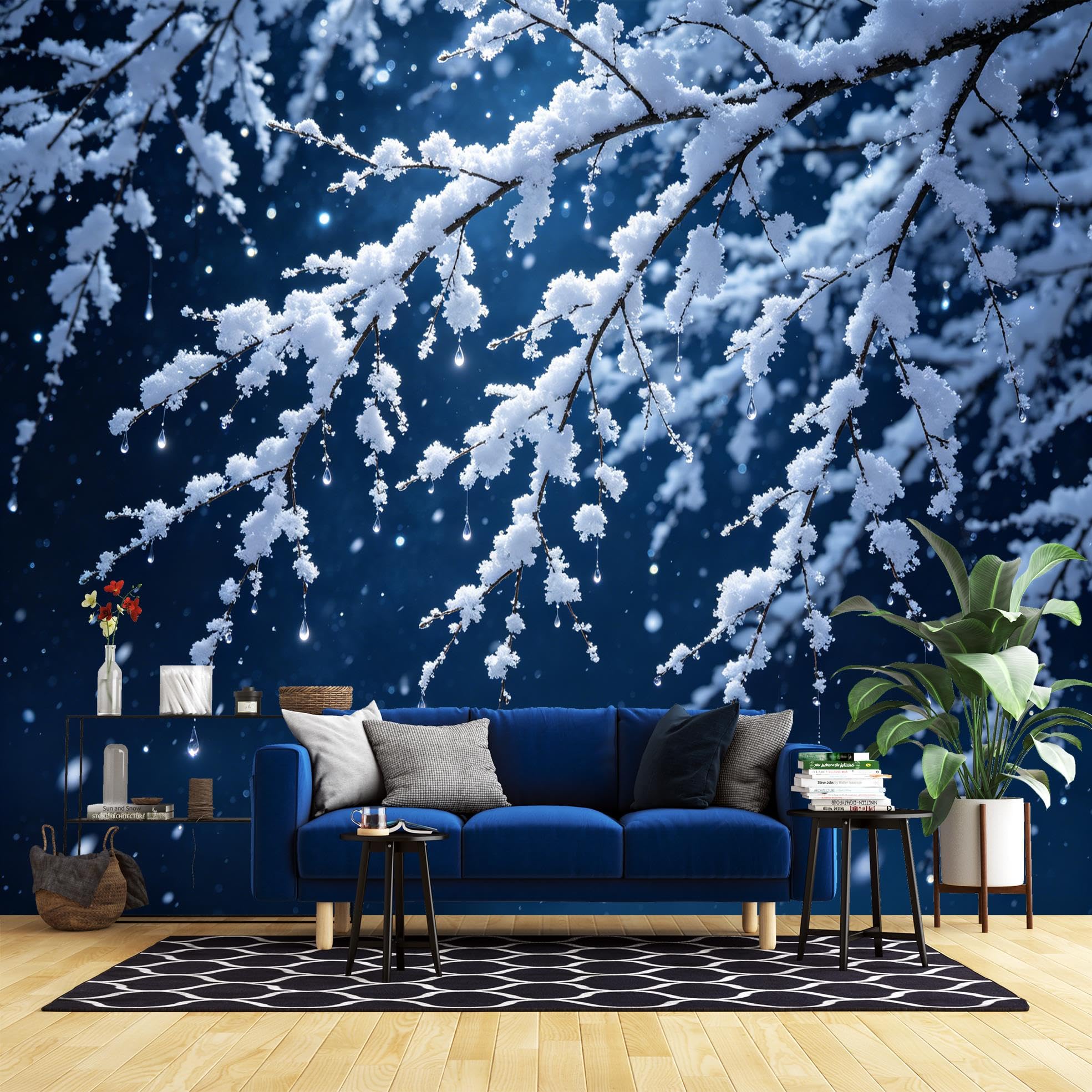 Peel And Stick Wall Mural, Snowy Branches Panoramic Wallpaper 250X160Cm(Wxh) Self Adhesive Removable Waterproof Vinyl Wall Mural For Bedroom Living Room Decor Snowy Branches 250X160Cm(Wxh)