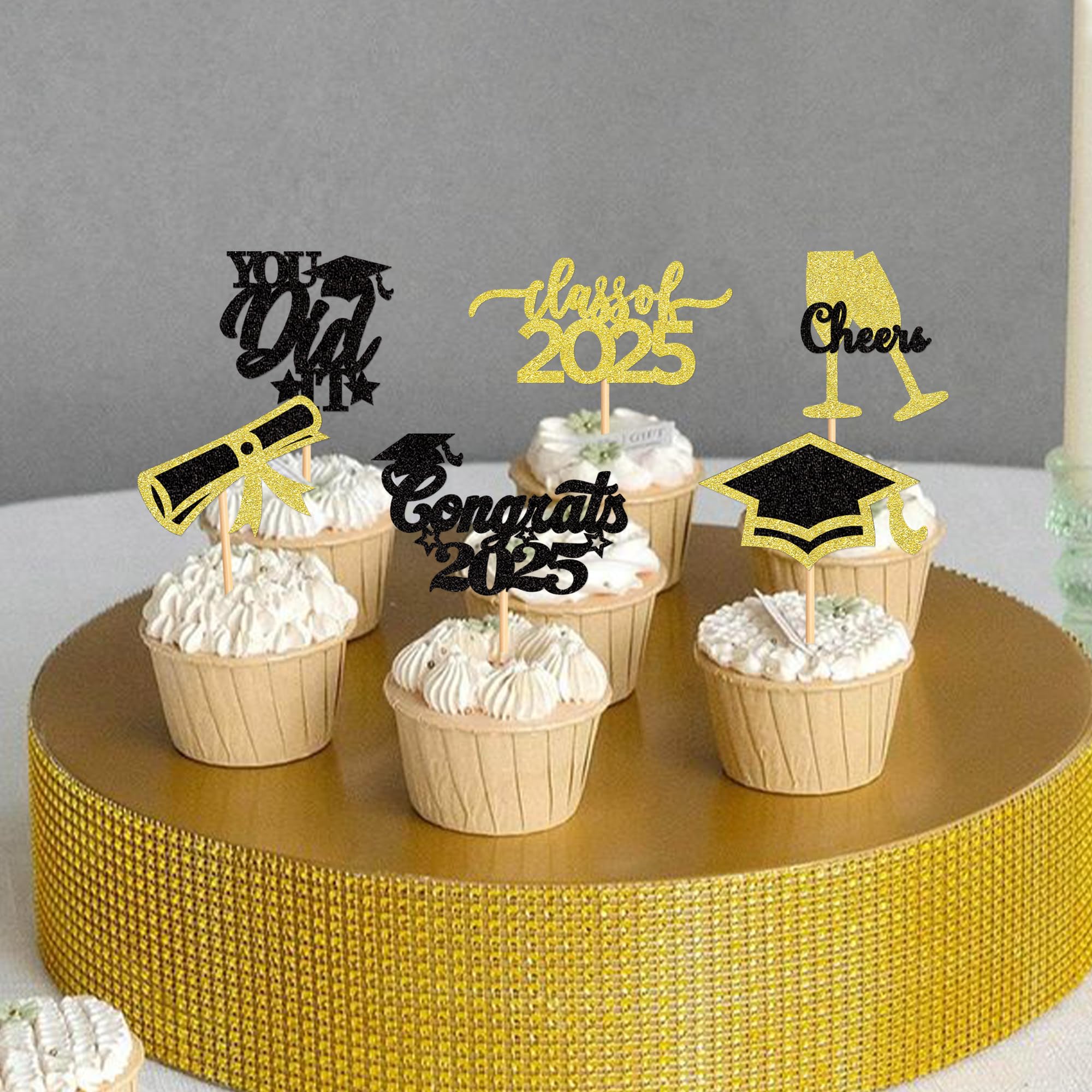 Blumomon 24Pcs 2026 Graduation Theme Cupcake Toppers Glitter Class of 2026 Graduation Cupcake Decorations Picks 2026 Graduation Party Cake Decorations Supplies - Image 4