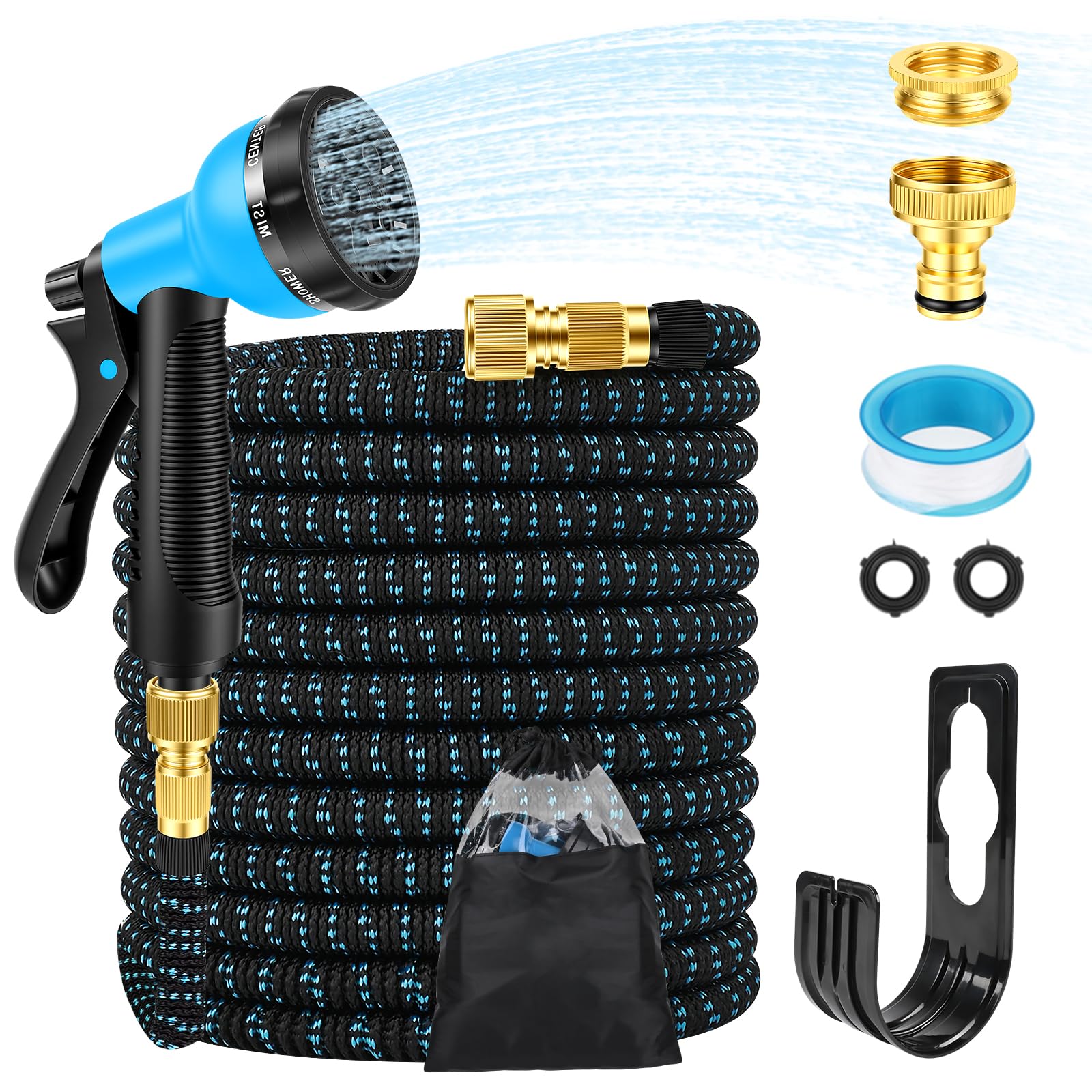 Gaethra 100FT Expandable Garden Hose, Flexible Water Hose with 8-Pattern Spray Nozzle, Anti-Leakage, Lightweight, Not Easily Knotted, 30M Hose Pipe for Gardening and Car Washing (Blue)