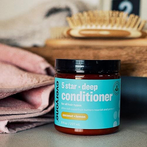 Miniatura 3 de Everyone Hair Care - Acondicionador profundo de 5 estrellas, coco y limón, botella de 8 onzas líquidas, mascarilla para cabello seco dañado,