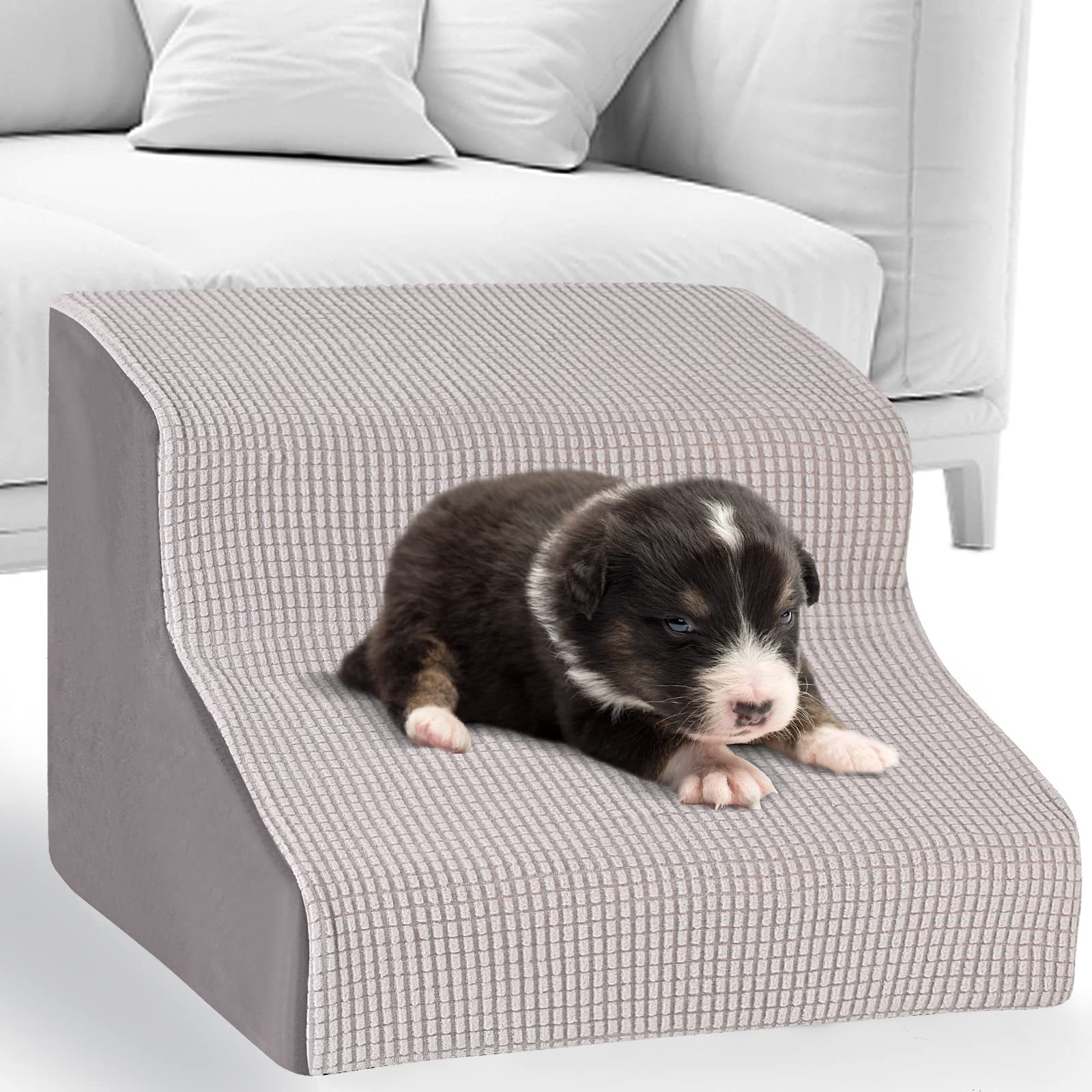 Verla Dog Steps for Bed, 2-Step Ladder for Small Dogs & Cats, High Density Foam Pet Stairs for Couch, Sofa & Bed, Soft & Non-Slip Surface, Grey, (DS-01)