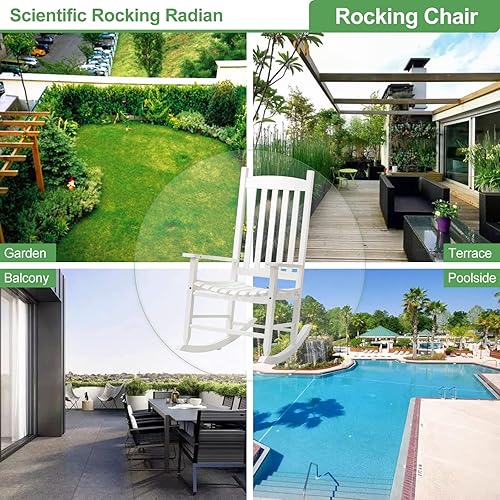 Miniatura 7 de BSTOPHKL Mecedora para exteriores con respaldo alto y pasamanos para jardín, porche, patio, color blanco
