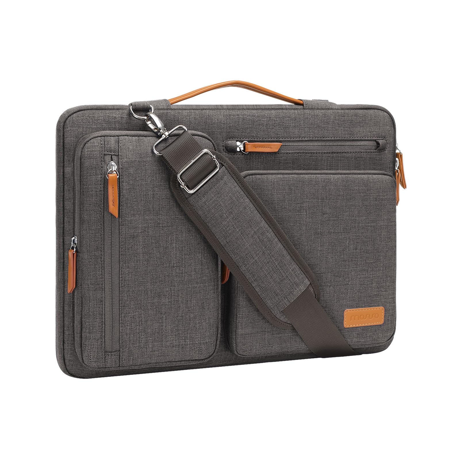 MOSISO 360 Protective Laptop Shoulder Bag, Side Open Messenger Bag with 4 Zipper Pockets&Handle 17.3 inch Taupe Gray