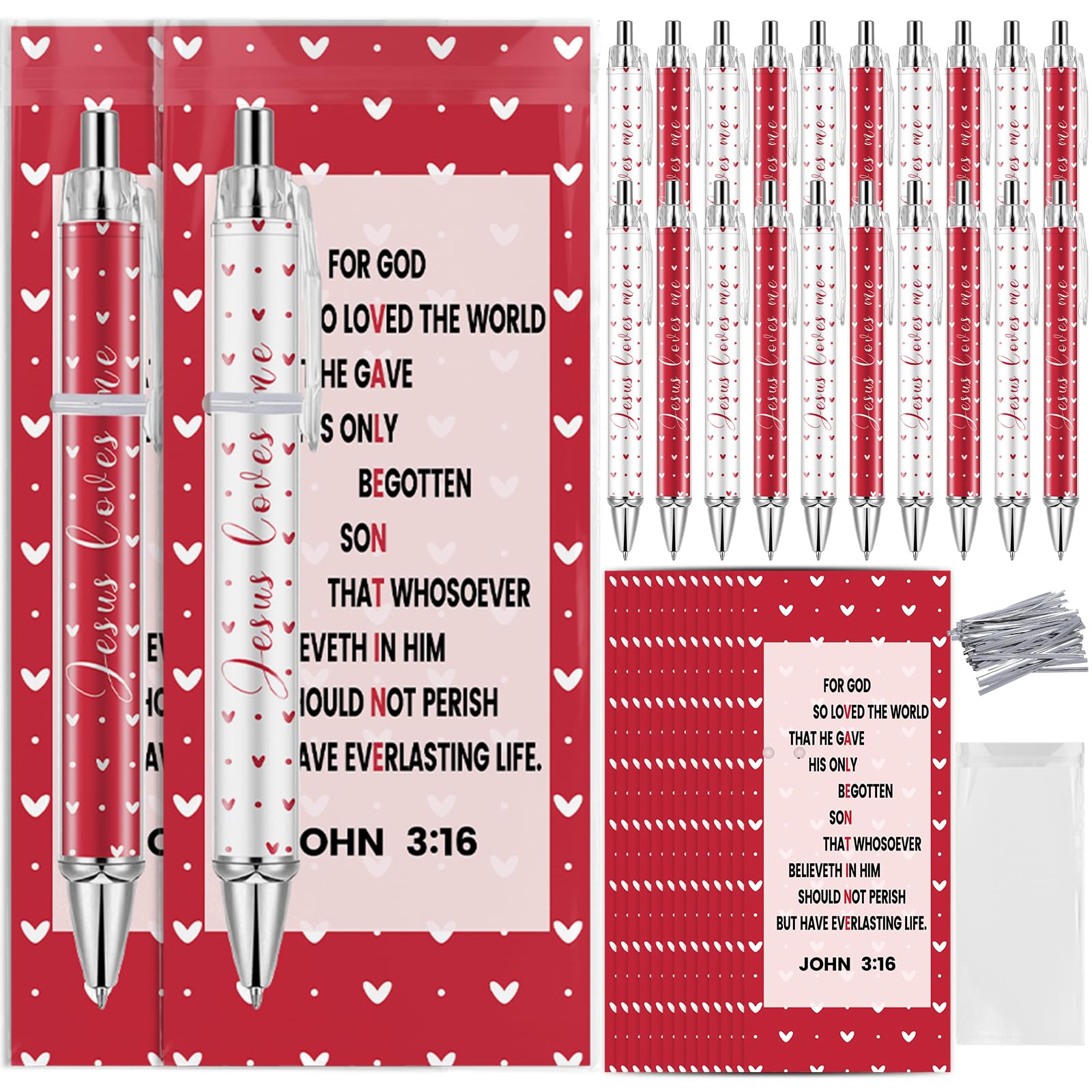 Lebsitey 50 Set Valentine’s Day Christian Gifts Bulk Christian Valentines Day Ballpoint Pens Jesus Loves Me Pens Inspirational Quote Bible Verse