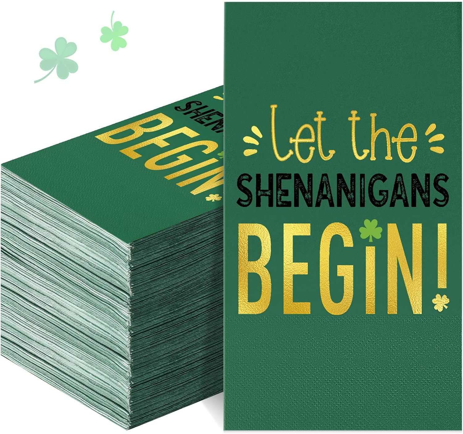Funrous 200 Pcs St. Patrick's Day Guest Napkins Let's The Shenanigans Begin Paper Napkin Green Irish Disposable Hand Towel for St Patrick Irish Party Dinner Bathroom Decor Supplies (200, Shenanigans)