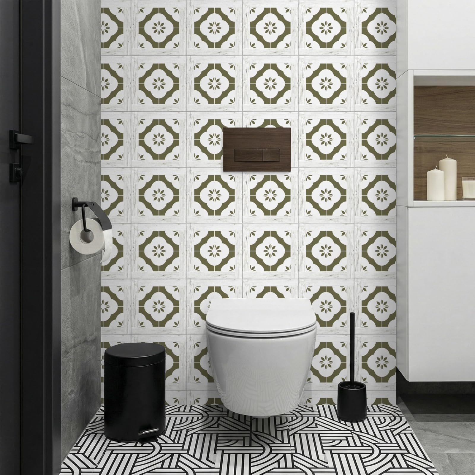 Rmjcxys Olive Green Leaves Stick On Tiles Kitchen Tile Stickers Waterproof Vinyl Decals Self Adhesive Stick On Bathroom Tiles Backsplash Decorative Tile Covers 20X20 Cm/ 5 Pcs