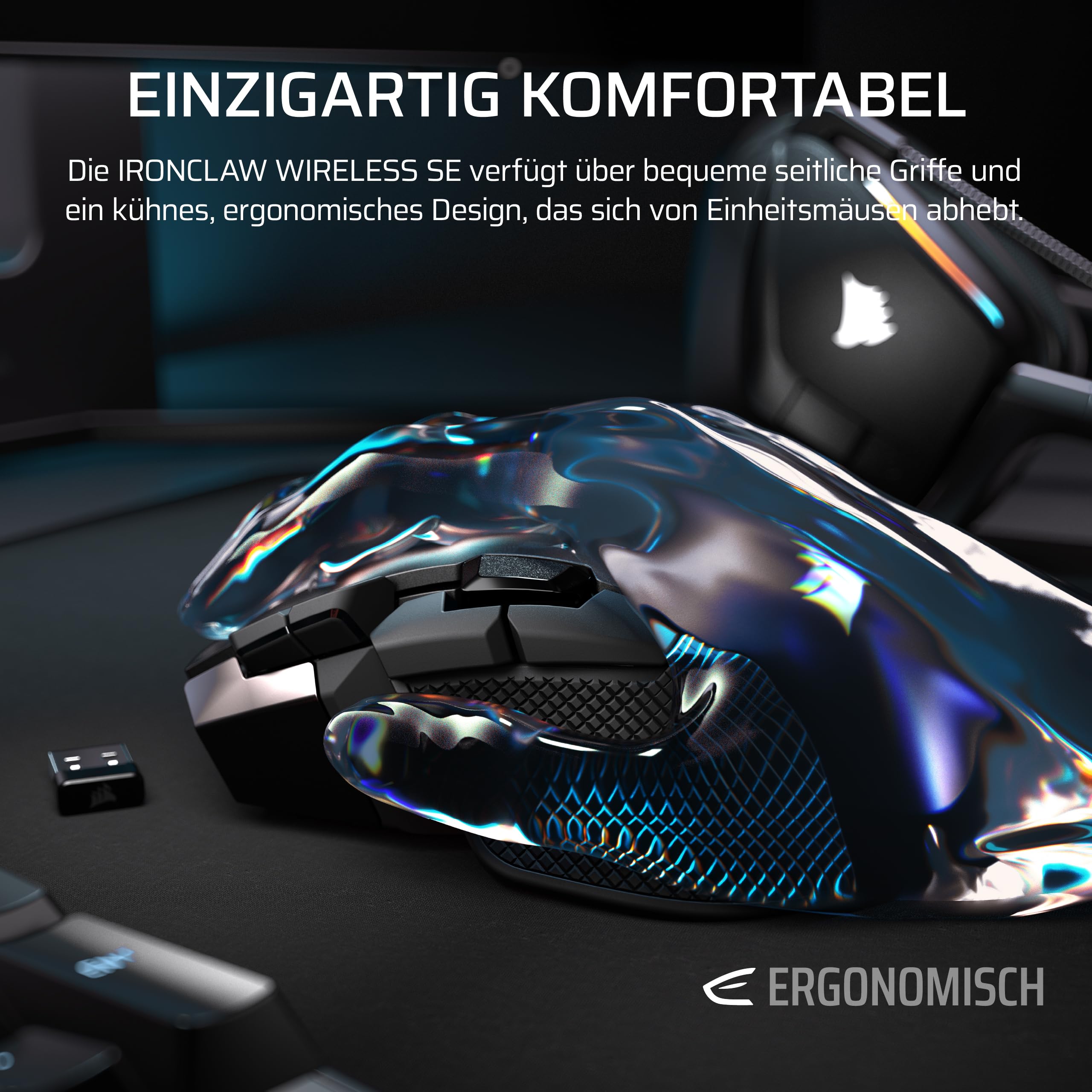 Corsair IRONCLAW Wireless SE Gaming-Maus Schwarz 26,000 DPI Ergonomisches Design 10 Programmierbare Tasten