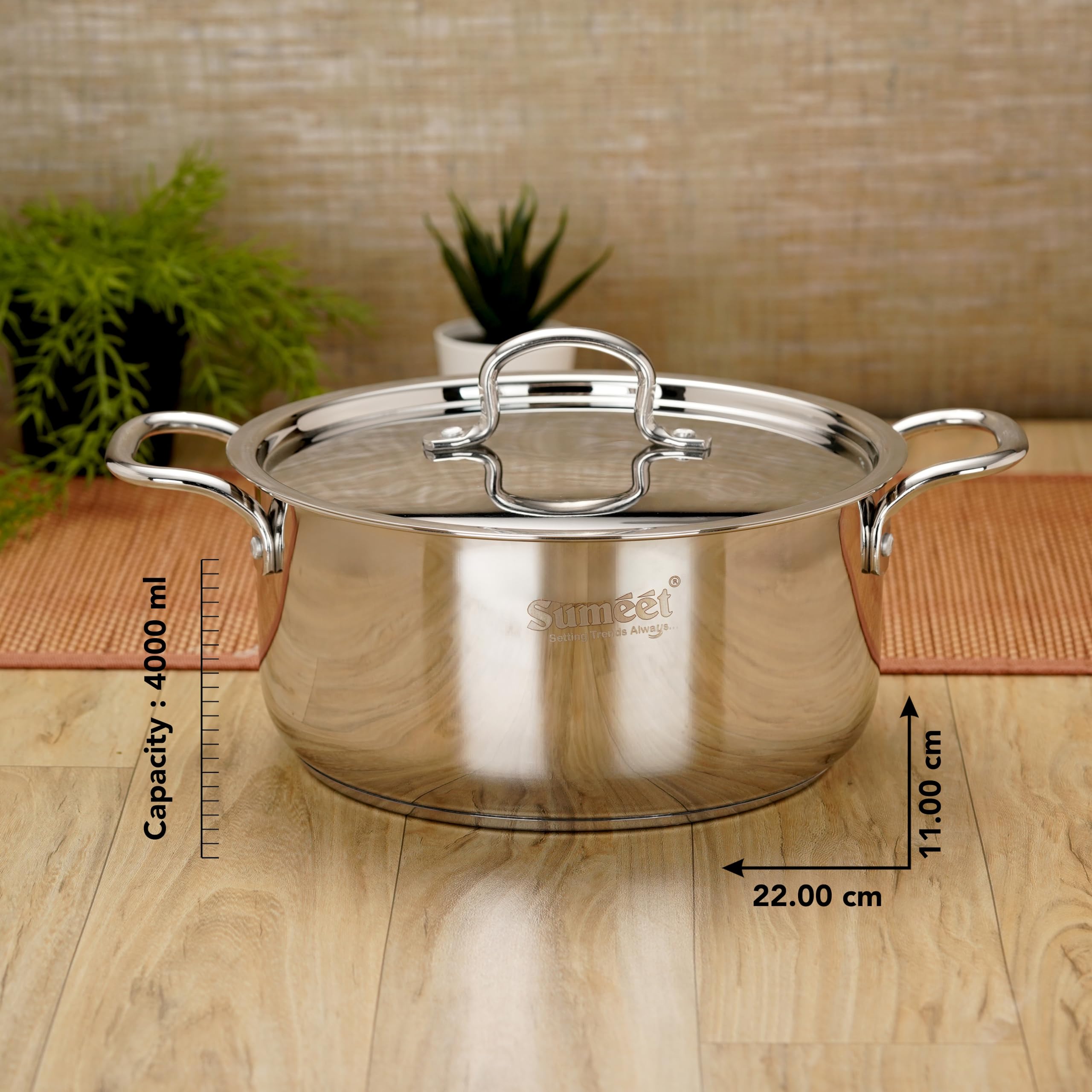 Sumeet Stainless Steel Induction Bottom (Encapsulated Bottom) Casserole with S.S Lid 4 liter | 22 cm Dia, Silver 2