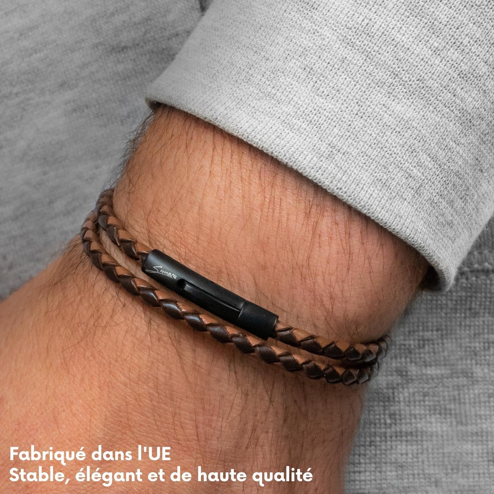 Simaru bracelet en cuir, 4mm tressé à enrouler pour femmes & hommes,enrouler en cuir véritable avec fermeture à crochet en acier inoxydable, Made in Germany