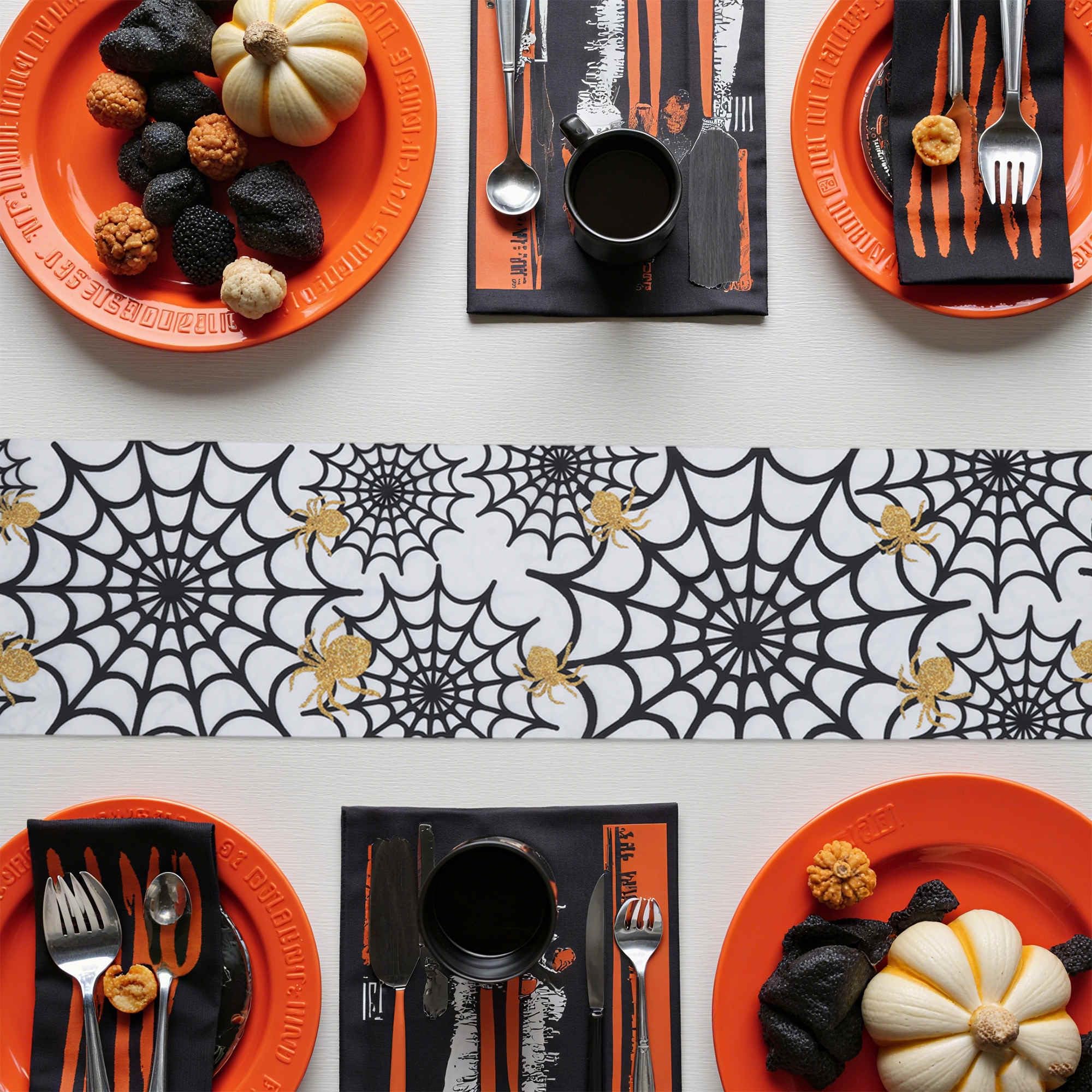 Gyrodymix Table Runners Halloween Spider Web Table Runner for Home Kitchen Dining Table Party Decorations Black White - Image 2
