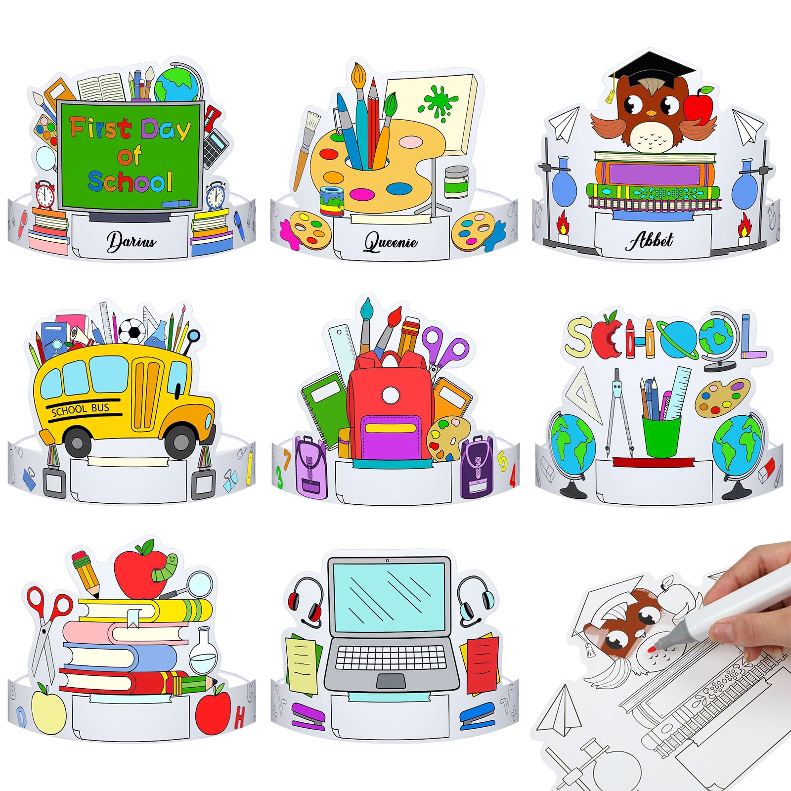 Zhanmai 48 Pcs Holiday Headbands Craft Kits Paper Crowns Art Party Hats for Kids Color Your Own Activities Supplies(Back to School)