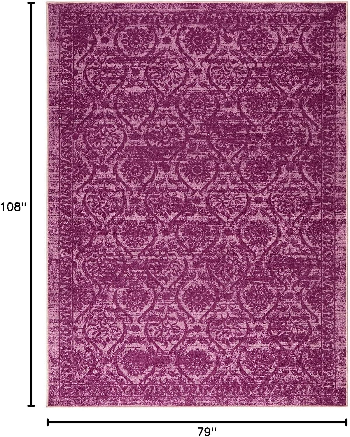 Antep Rugs Alfombras Non-Skid (Non-Slip) 6x9 Rubber Backing Floral Geometric Low Profile Pile Indoor Area Rugs (Purple, 6'7 x 9')