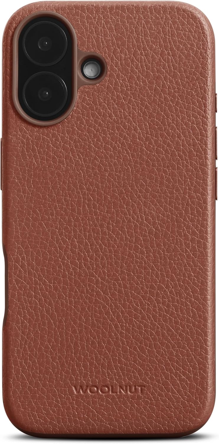 Coque cuir pleine fleur Woolnut iPhone 16 coloris Marron — vue de face