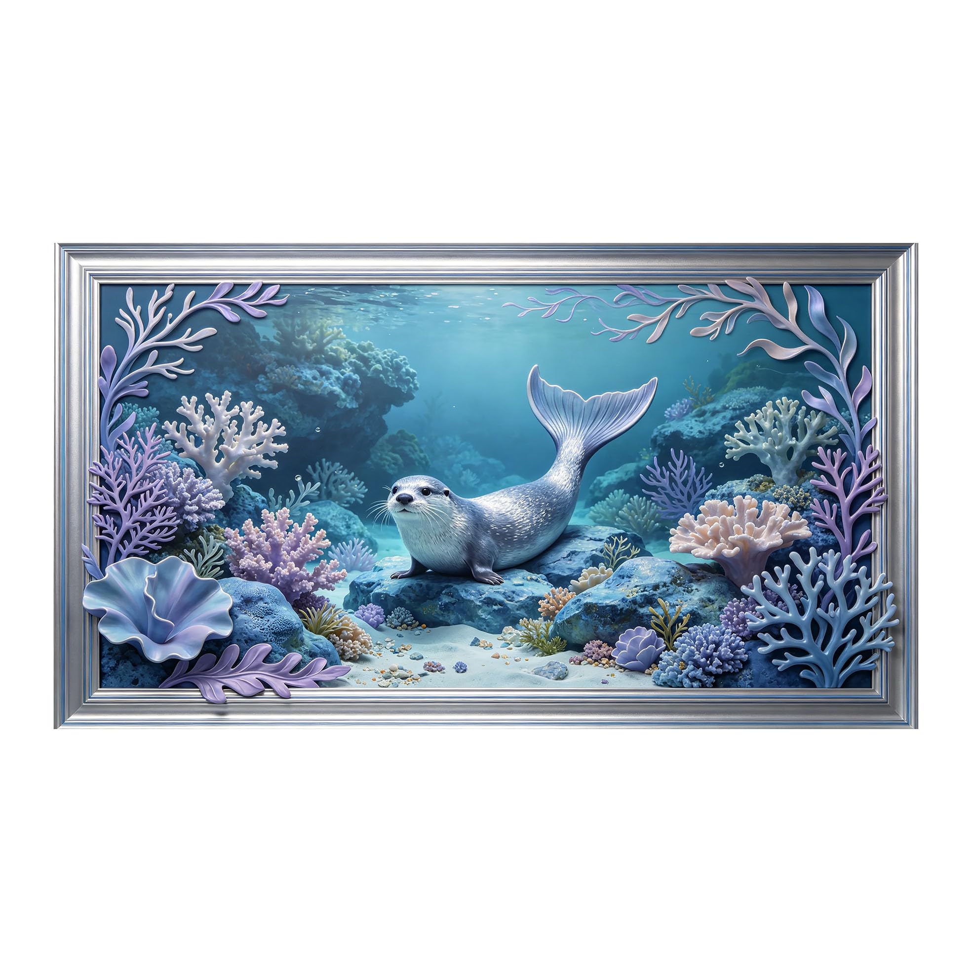 Yzpallescene 3D 3D Framed Wall Art 50cm×90cm Ocean Coral Reef Seascape Marine Life Large Size SelfAdhesive Removable Wall Decor Prints Artwork for Living Room Bedroom Office