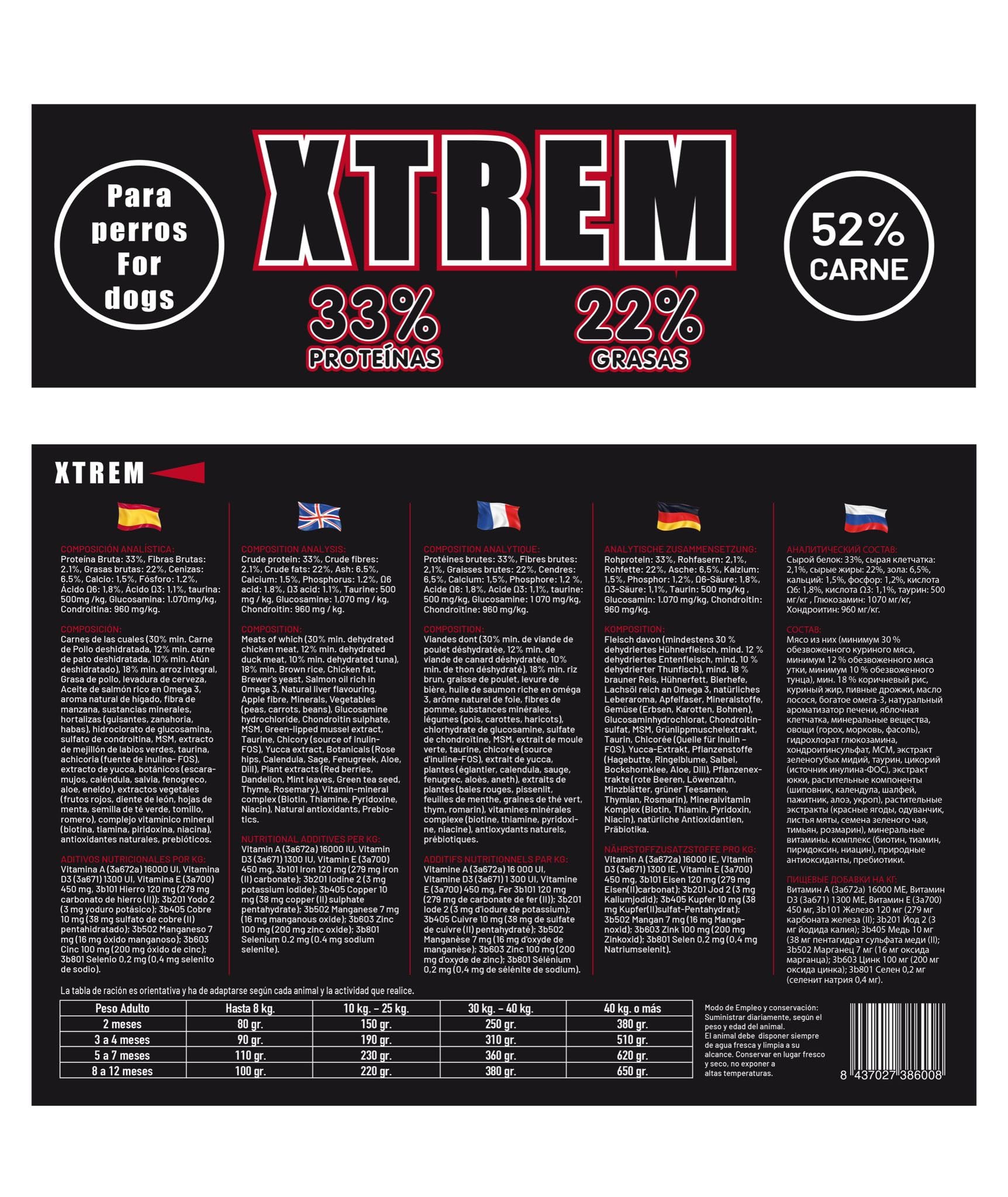 NO Limit XTREM Pienso para Perros 15kg – Alta Energía con Pollo, Pato y Atún – Comida Natural para Perros Activos con Omega 3 y Condroprotectores – Dog Food Premium Alto en Proteínas
