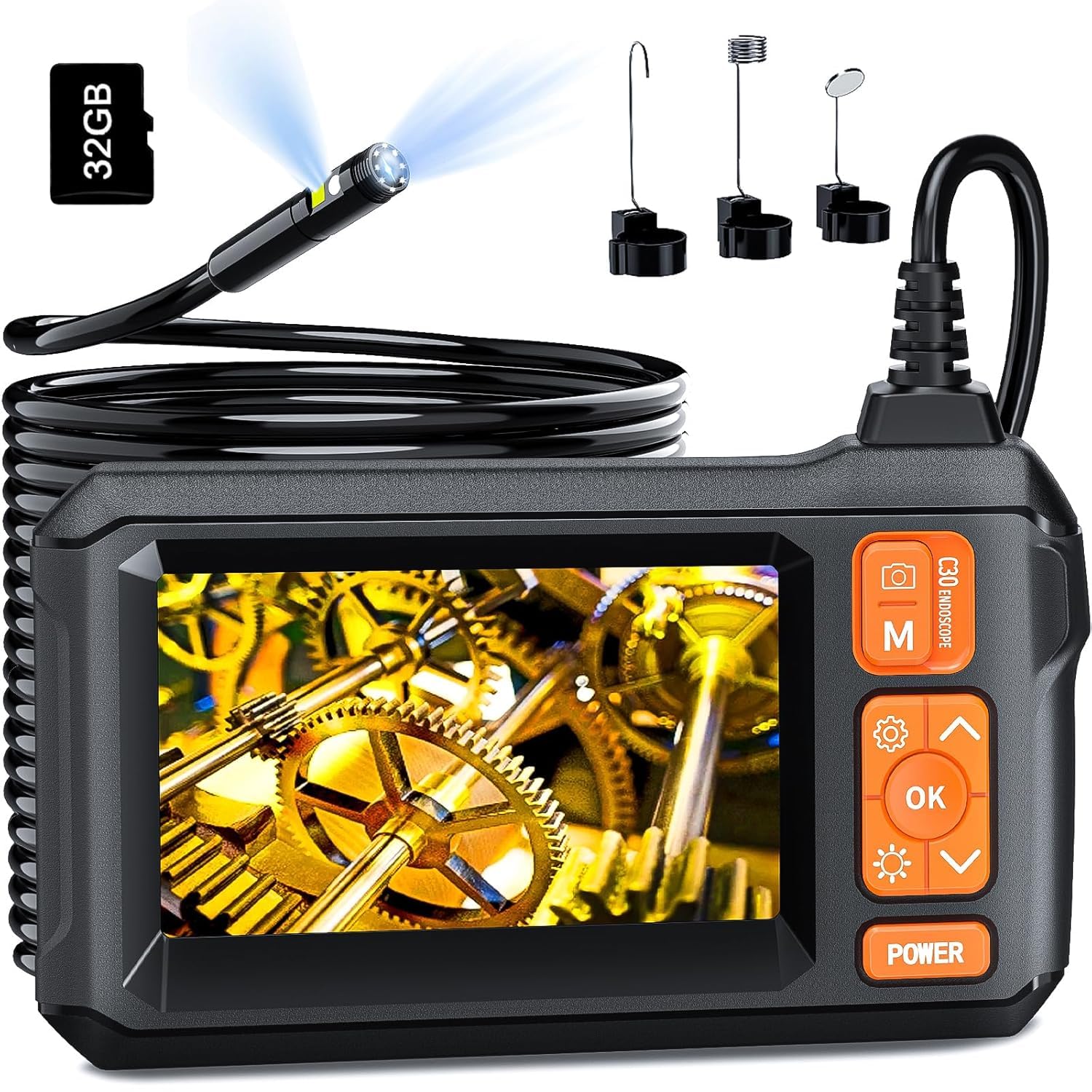 endoscope camera with lights, ip67 waterproof endoscope, 1080 hd borescope, 16.5ft flexible borescope, sewer/plumbing/auto inspection camera with led lights, gadget gift for men