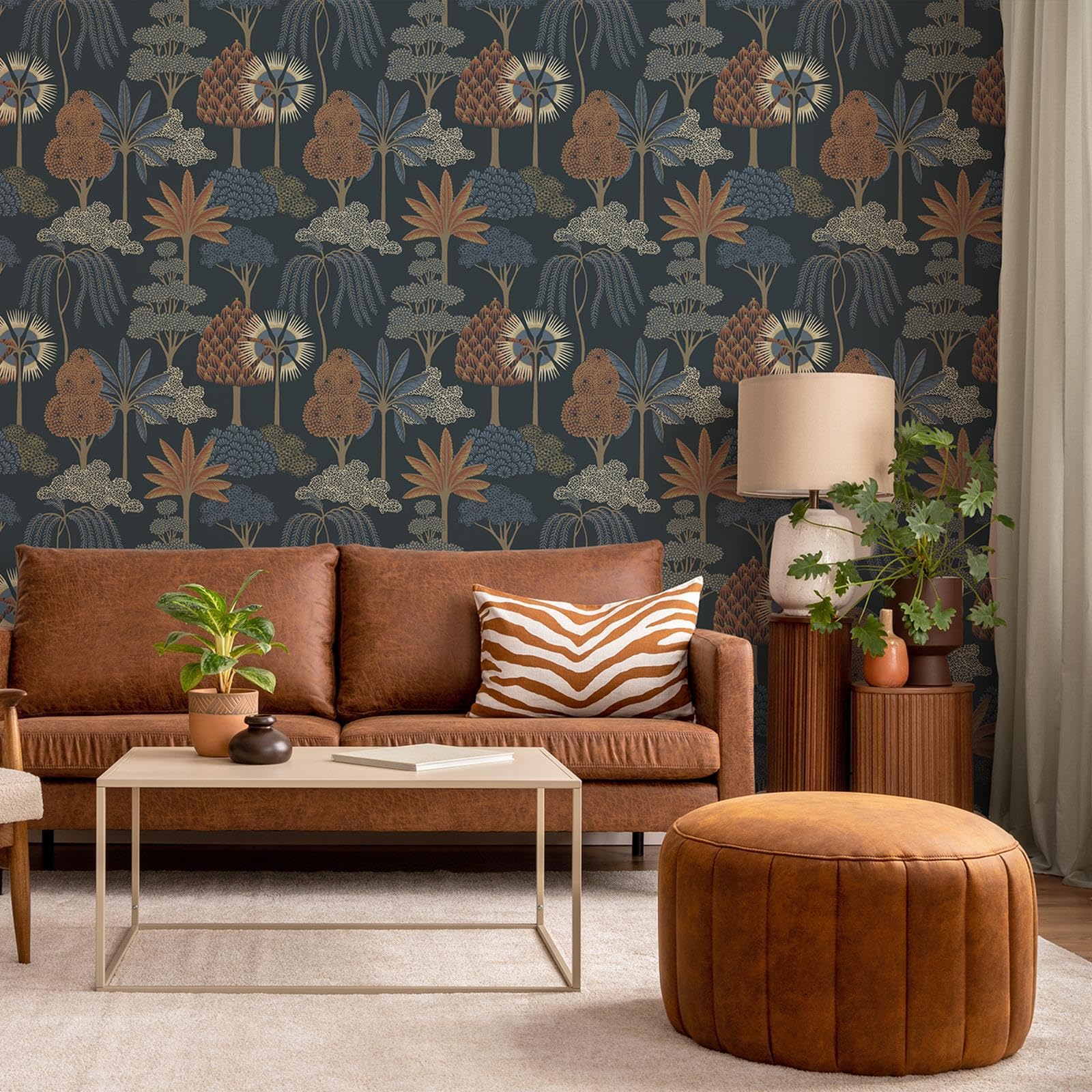 Belgravias Akiko Blue Botanical Trees Floral Metallic Wallpaper 5061103676948