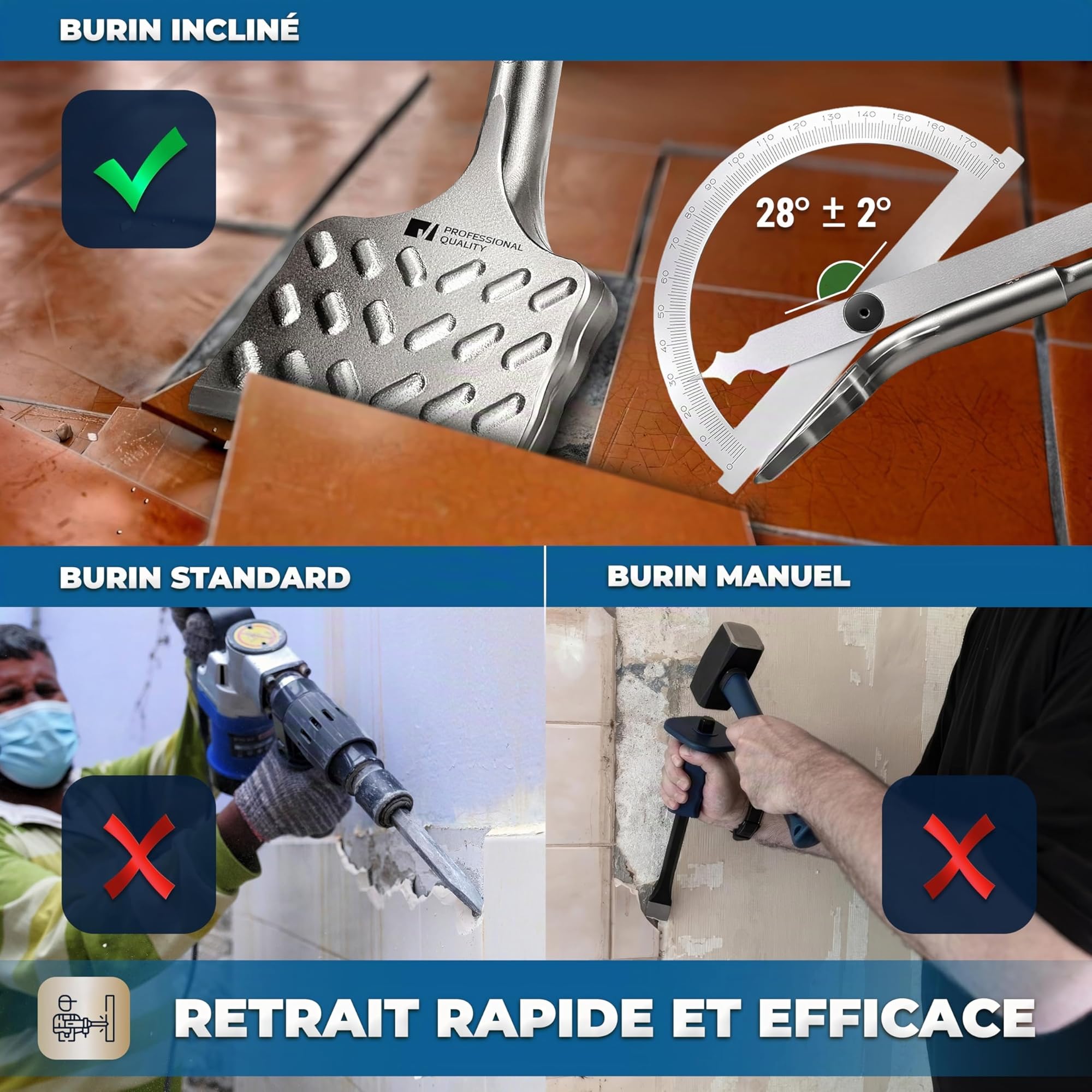 S&R Burin SDS PLUS Carrelage Burin Plat pour Carreleur 165 x 75mm Qualité Industrielle. Fabrication Allemande. Burin Perforatetur SDS-Plus