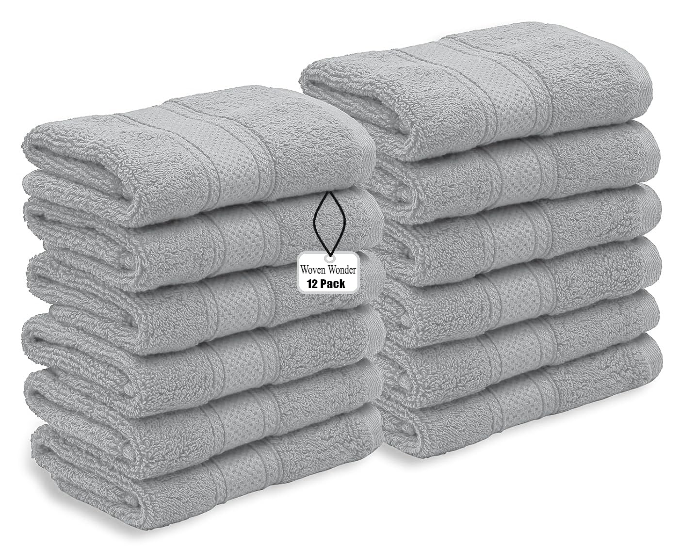Wovenwonder Silver 12 X Cotton Face Cloth Towels 100% Egyptian Cotton -500Gsm Super Soft Flannels Washcloths (30 X 30 Cm) Fingertip Gym Towels Facial Cloths (Silver)
