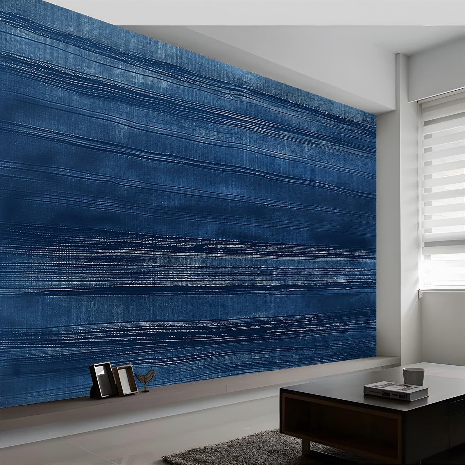 3D Wall Mural Abstract Art Wood Grain Print Photo Wallpaper, Navy Blue Non-Woven Wall Mural, Decoration Poster Picture Design Modern Mural 350 x 256 cm (WxH) for livingroom Kids Bedroom