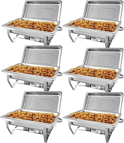 Miniatura 14 de Juego de 5 platos de roce para bufé, juego de 8 cuartos de galón de platos de roce dorados para bufé con bandeja de alimentos de tamaño completo y