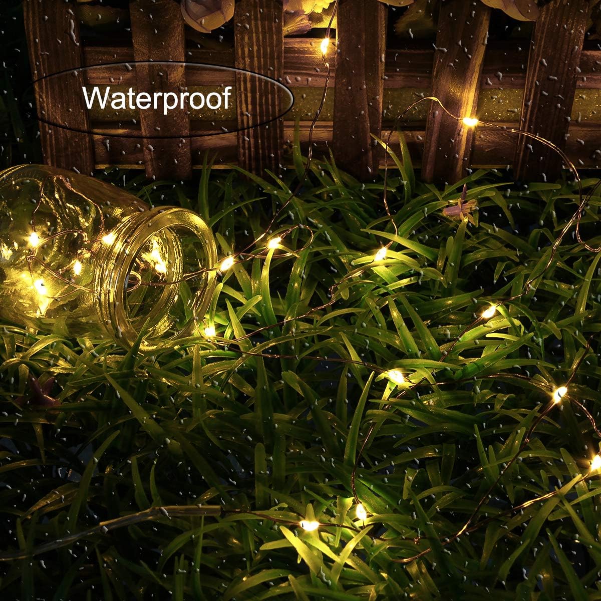 Outdoor Solar String Lights, 2 Pack 33Feet 100 Led Solar Powered Fairy Lights with 8 Modes Waterproof Decoration Copper Wire Lights for Party Patio Gate Yard Wedding Christmas(Warm White,2 Pack)