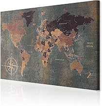 Decomonkey World Map Picture, Pack of 1, Many Designs, Map Canvas Pictures, Wall Decoration, Wall Picture