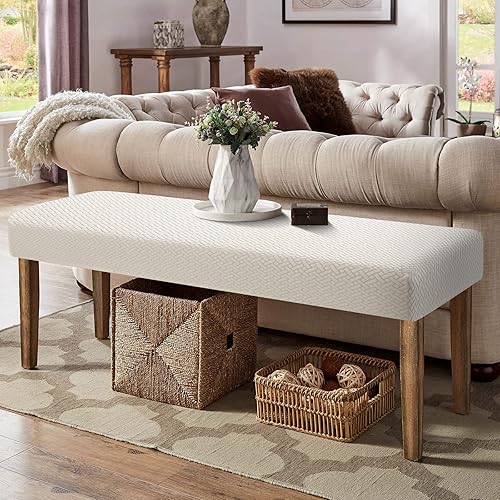 Miniatura 5 de YISUN - Fundas de banco de jacquard para comedor, funda elástica y lavable para banco extraíble, protector de asiento de banco rectangular para