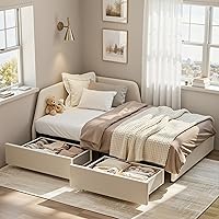 LIKIMIO Twin Corner Daybed with Storage Drawers, Upholstered Headboard & Safety Rail - Modern 2-in-1 Bed/Sofa for Small Spaces & Teen Rooms