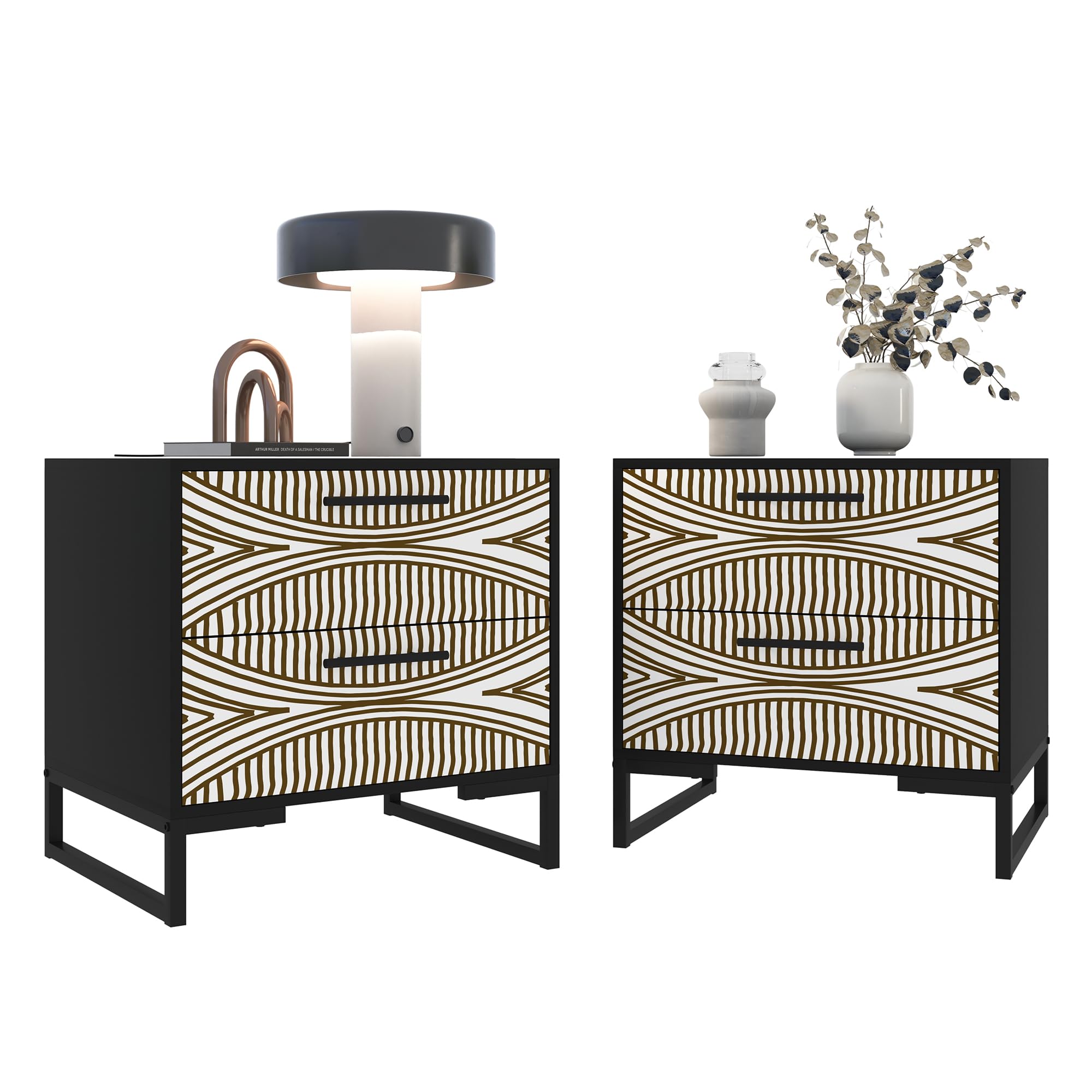 Spaco Black Nightstand Set of 2,Color Painted End Side Table Modern Bedside Table with 2 Drawers, Night Stand with Metal Legs for Living Room,Bedroom (Black)