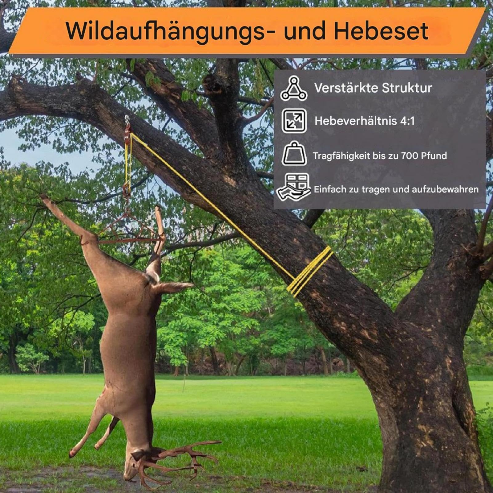Deer Hoist - Gancio per selvaggina da battaglia | Deer Hoist Deer Hoist Puleggia di sollevamento con paranco da uomo, da caccia ai cervi per bocca