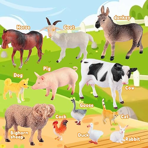 Miniatura 2 de Juego de 32 piezas de granja para niños pequeños de 1 a 3 figuras de animales de plástico, juguetes de tractor de granja doble para niños, caja de