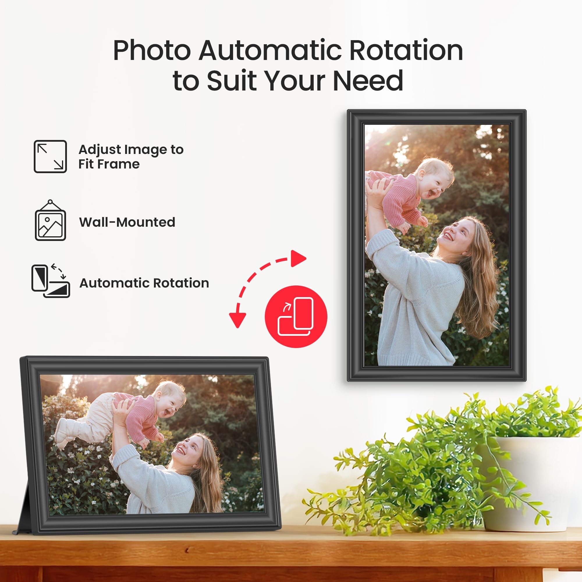 64 GB 15,6 Zoll Frameo Digitaler Bilderrahmen WiFi Schwarz - 1920 * 1080P FHD IPS Touchscreen Große elektronische Bilderrahmen, Auto Drehen, Wandmontage, Teilen von Fotos und Videos