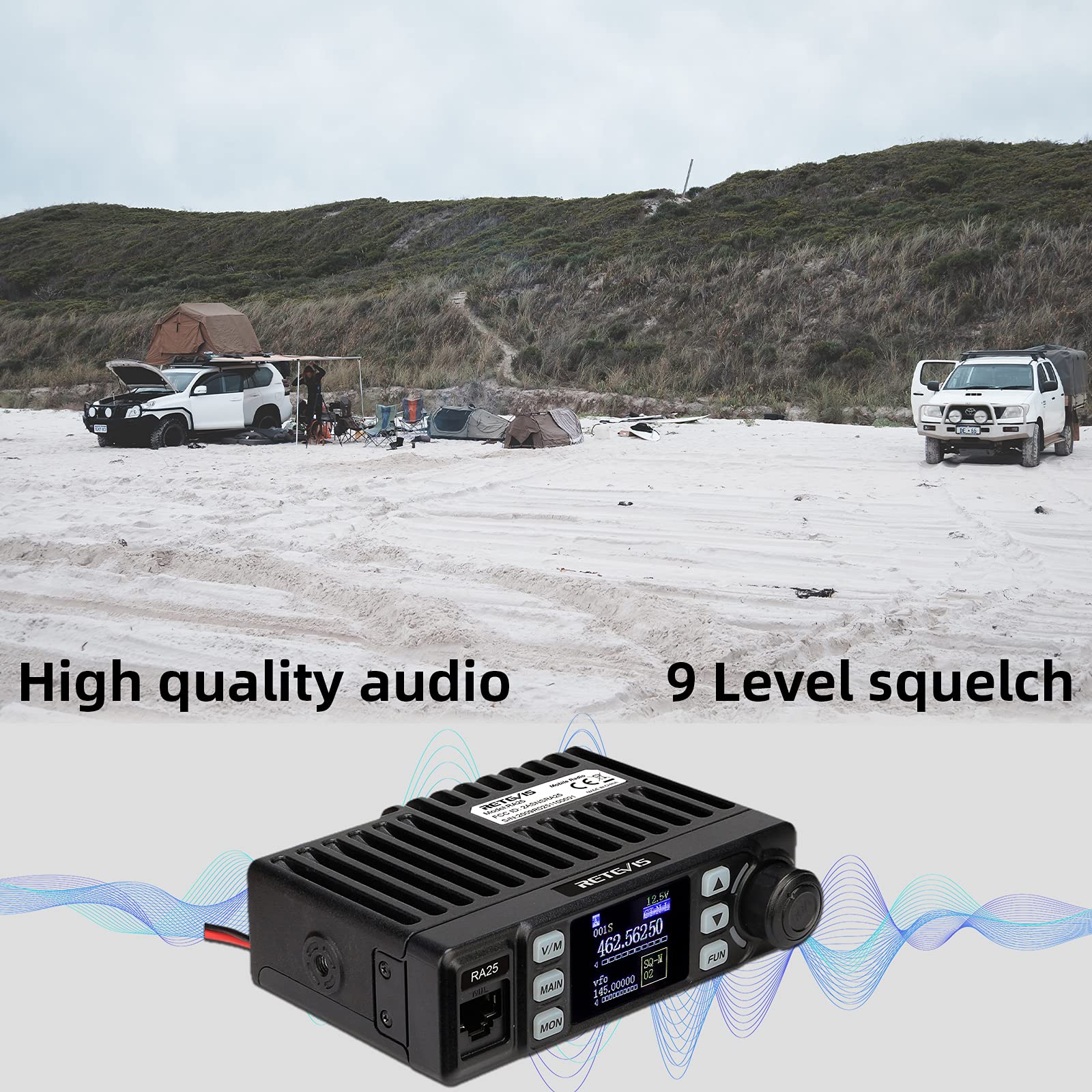 Retevis RA25 Mobile Ricetrasmettitore, Doppio Monitor Dual Band, 5W/20W,500 Canali,5 Toni/2 Toni/DTMF, Display TFT da Mini Mobile Radio(1 Pezzo, Nero)