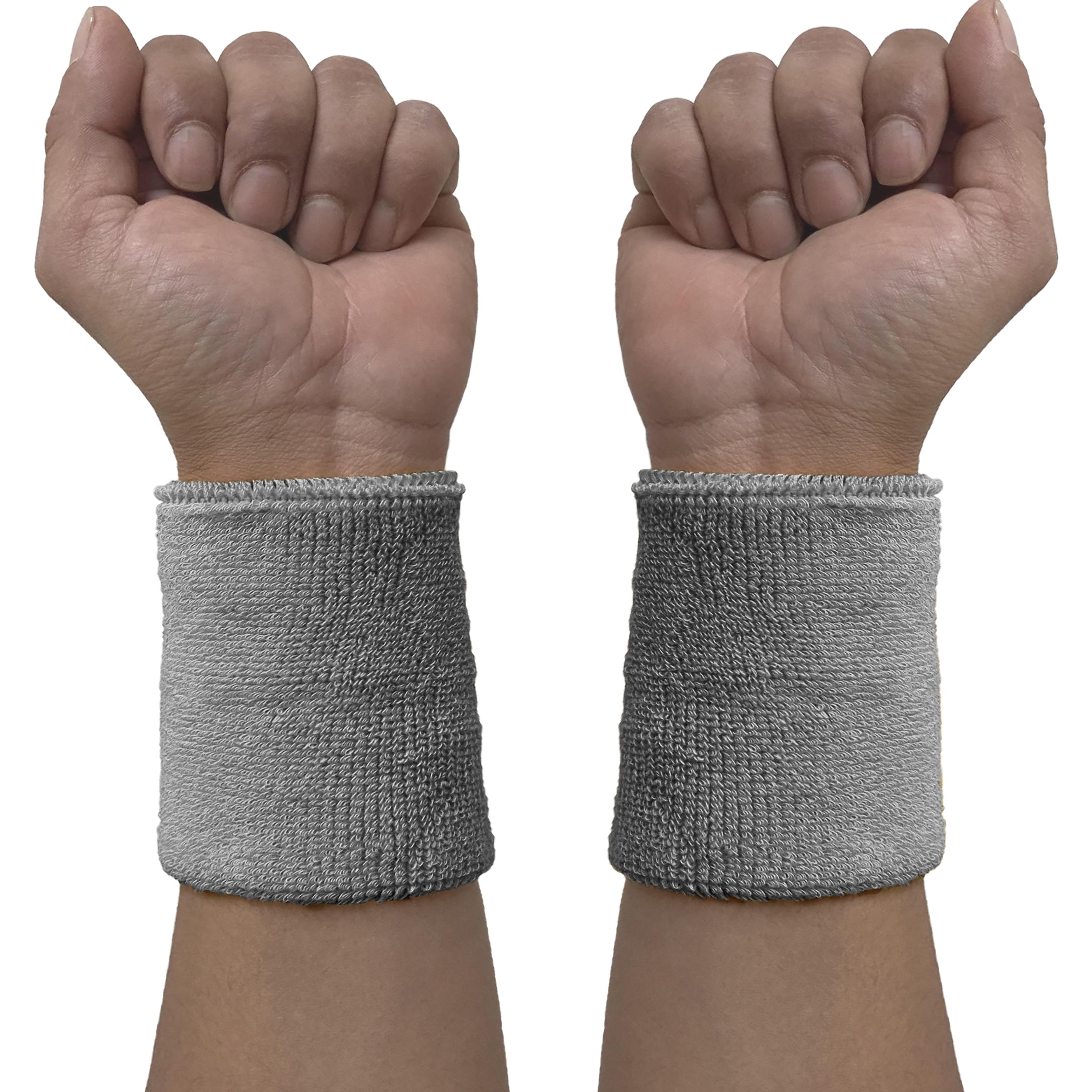 Couver Wrist Sweatband - Light Gray Solid Cotton Terry Colth Sport Wristband, 1 Pair โ image 1