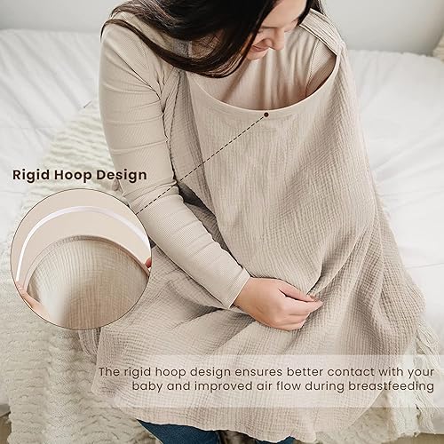 Miniatura 3 de Konssy Funda de lactancia de muselina para lactancia materna, transpirable, 100% algodón, con aro rígido para delantal de lactancia, toldo multiusos