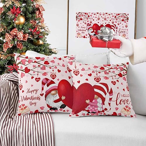 Miniatura 3 de Juego de 2 fundas de cojín cuadradas para el Día de San Valentín, 18 x 18 pulgadas, de algodón, reversibles, diseño de árbol del amor, corazón rojo,