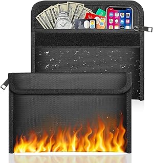 2 Pezzi Borsa Portavalori Ignifuga, Portafoglio Ignifugo da 20 x 12 cm, Custodia Sicura Portadocumenti Con Cerniera Borsa Protettiva, per Documenti, Denaro, Passaporto, File Bancari e Contanti