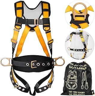 Happybuy Construction Safety Harness Fall Protection Full Body Safety Harness with 3 D-Rings,Belt and Additional Padding (Yellow with Belt) - coolthings.us
