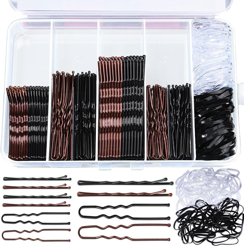 Teenitor 300pcs Bobby Pins Hair Pins, 100 Hair Pins 100 Bobby Pins Brown Hair Black for Women 100 Hair Bands 2inch 2.36inch 2.75inch Brown Black
