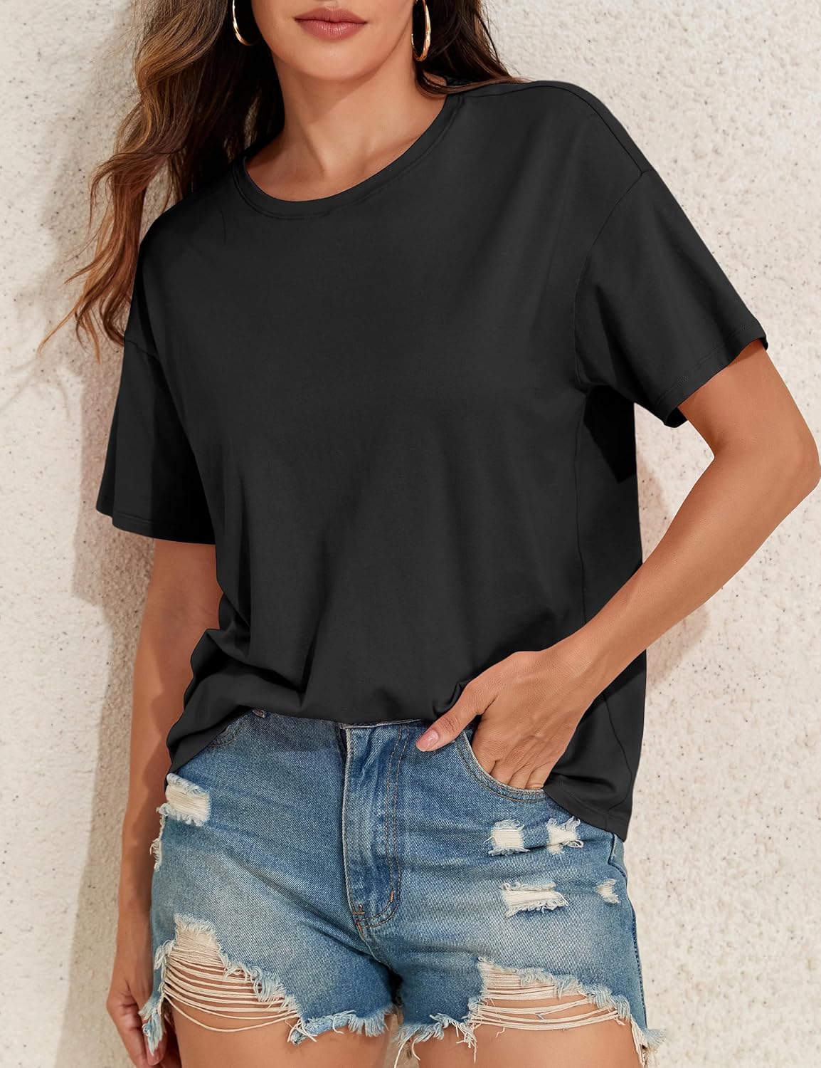 PrettyGuide Womens Short Sleeve Cotton T Shirts Cotton Loose Fit Summer Tops Crew Neck Casual Oversized Tee Shirts - Image 4